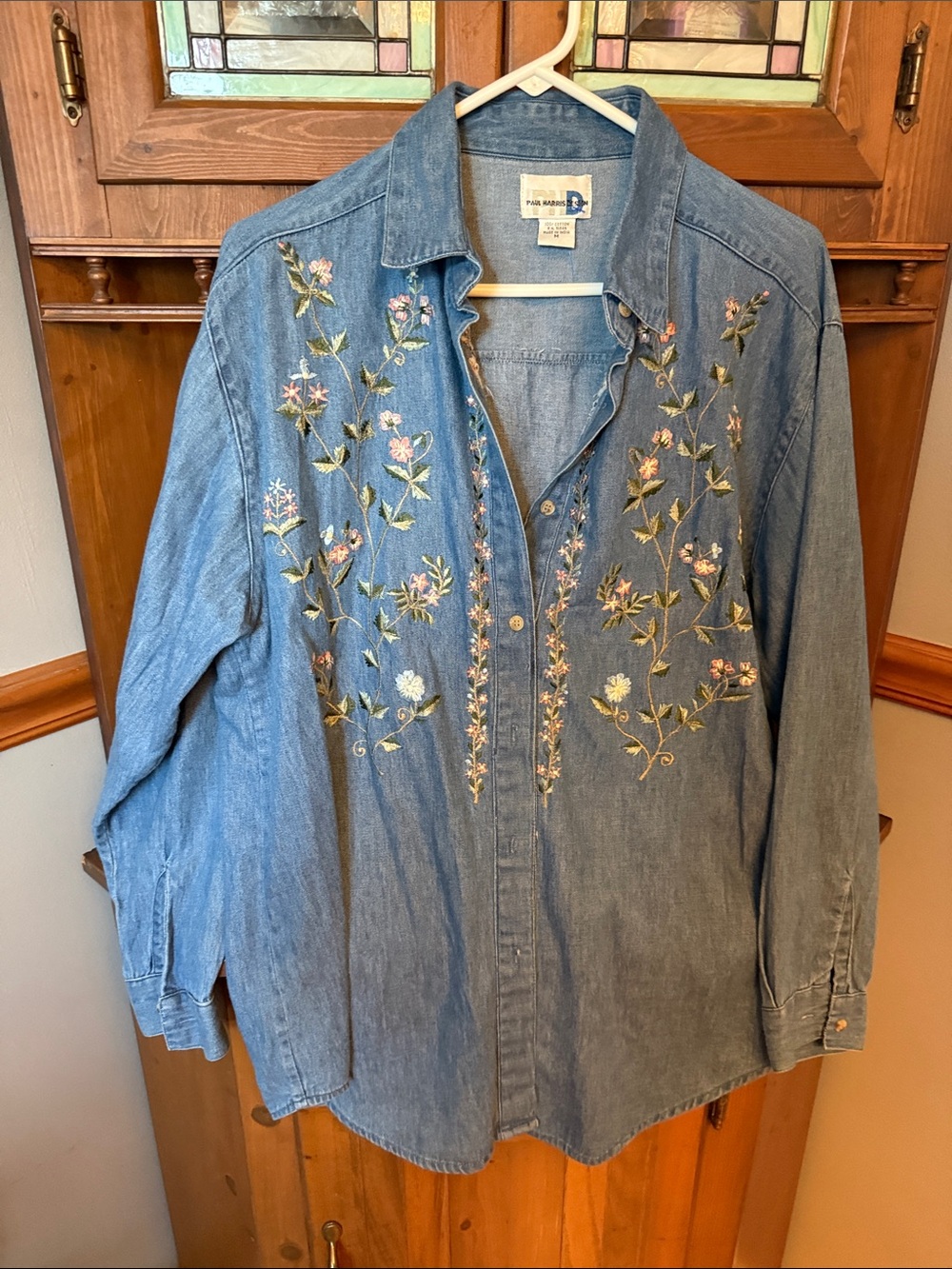 Vintage Paul Harris Design Embroidered Denim Button Down Shirt - Medium